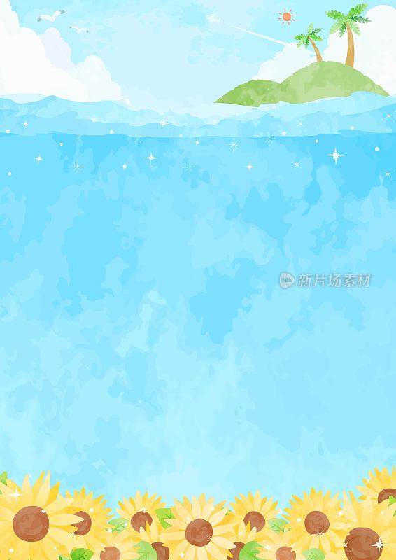 beautiful　watercolor　sea　&　sunflower　background　illustration　125